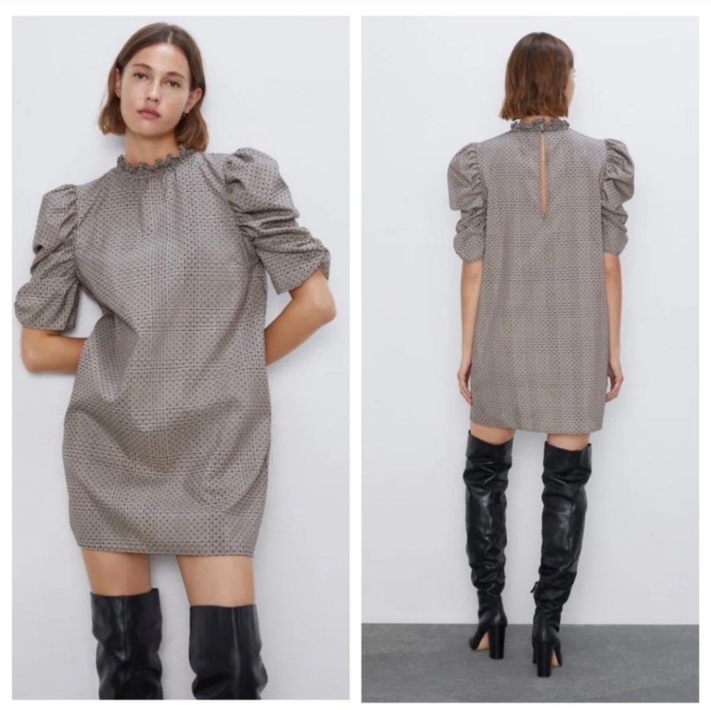 Zara plaid puff sleeve dress size XS